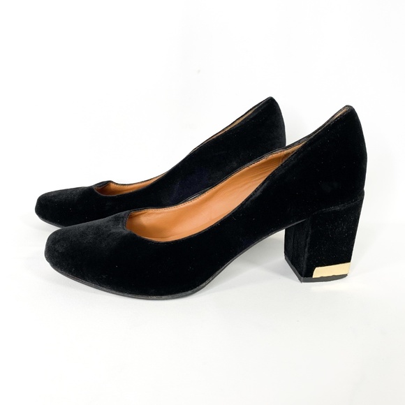 & OTHER STORIES Black Velvet Block Heel Gold Trim - Picture 2 of 8